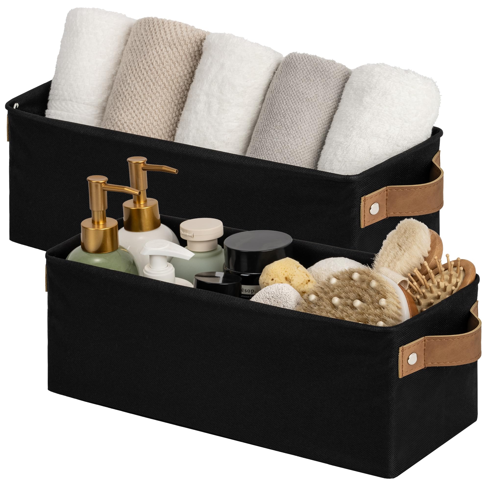 StorageWorks Narrow Storage Bins, Long Baskets, Brown and Beige, 2-Pack