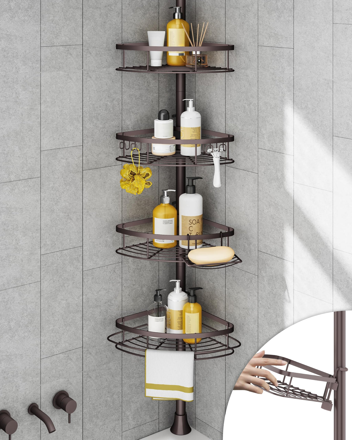 SEIRIONE Rustproof Corner Shower Caddy Tension Pole for Bathroom Organizers