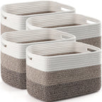 4 Pack Storage Baskets for Organizing, 12''Lx9''Wx8''H Woven Baskets for Storage Toys, Towels, Books, and Clothes, Cotton Rope Basket for Shelves with Handle