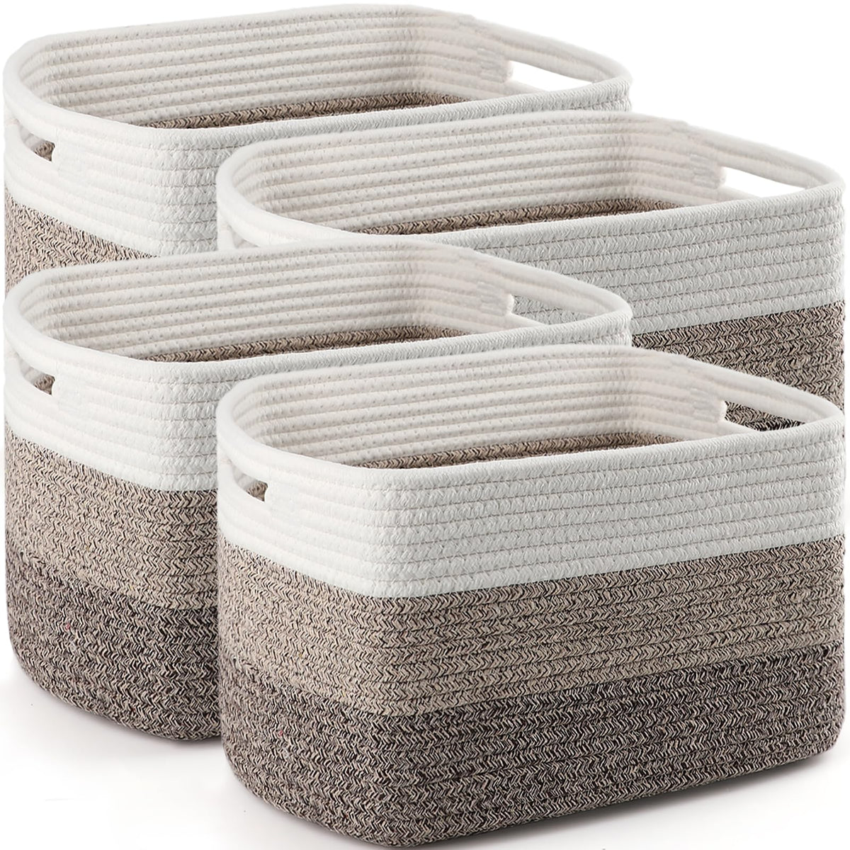 4 Pack Storage Baskets for Organizing, 12''Lx9''Wx8''H Woven Baskets for Storage Toys, Towels, Books, and Clothes, Cotton Rope Basket for Shelves with Handle