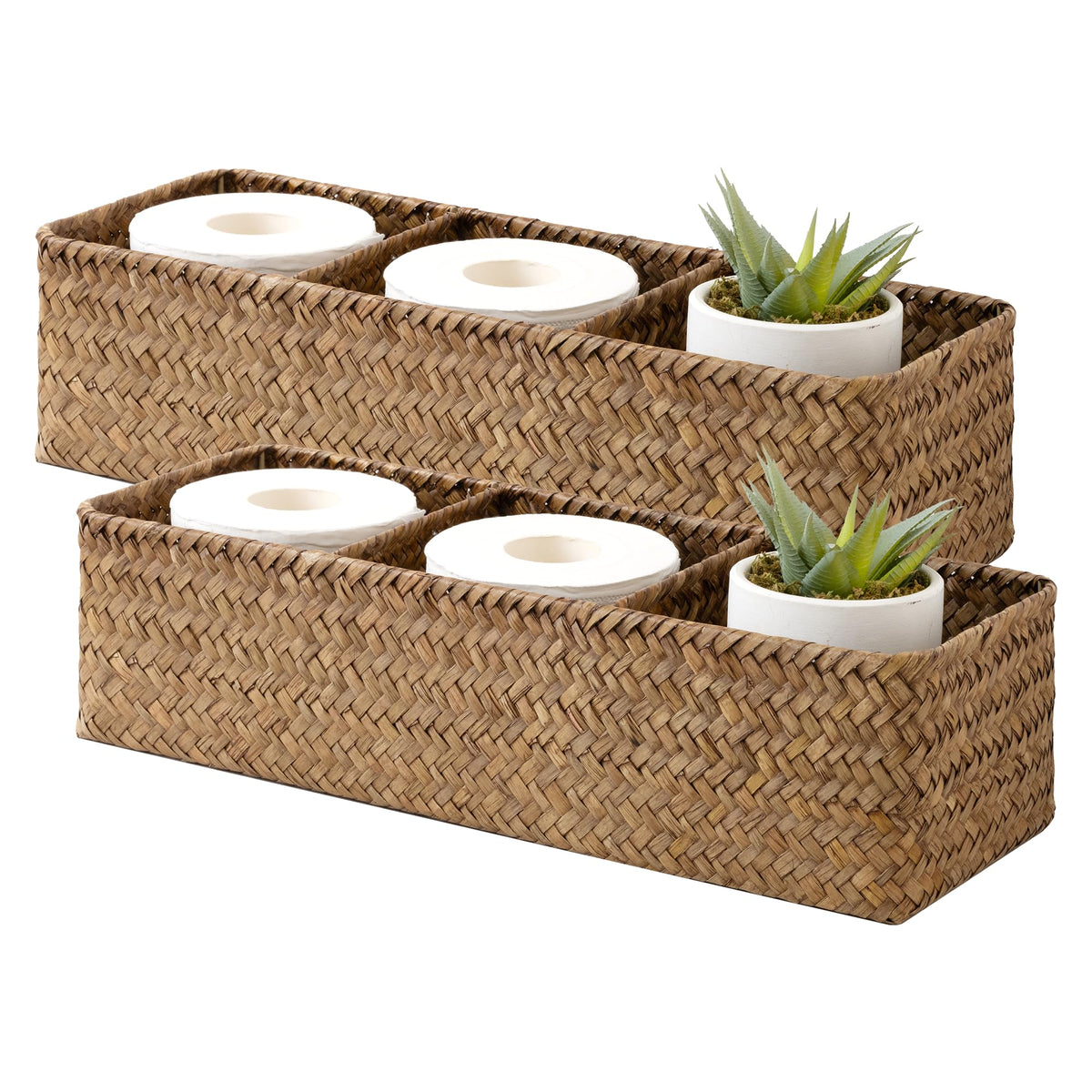 StorageWorks Toilet Paper Basket, 3-Section Water Hyacinth Storage Baskets