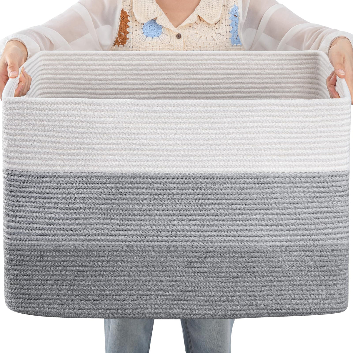 OIAHOMY Blanket Basket Laundry Basket Dog Toy Basket 75L Gradient Brown