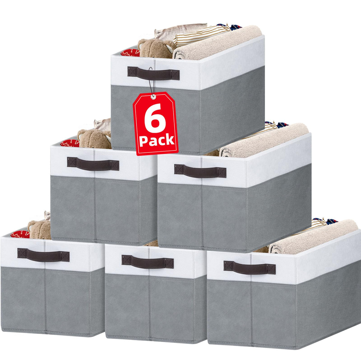 4 Pack Large Closet Storage Baskets Bins for Shelves | Fabric Closet Organizers and Storage with Handles Home Organization | Decorative Collapsible Baskets for Organizing Clothes Toy Nursery 14"x10"