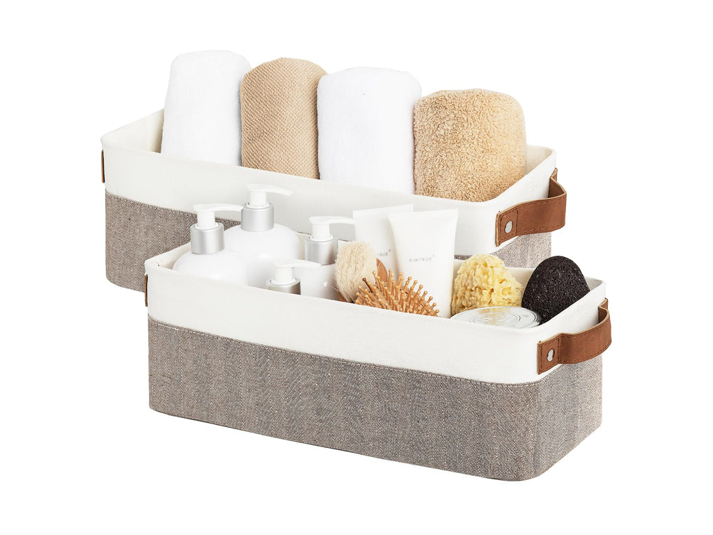 StorageWorks Narrow Storage Bins, Long Baskets, Brown and Beige, 2-Pack