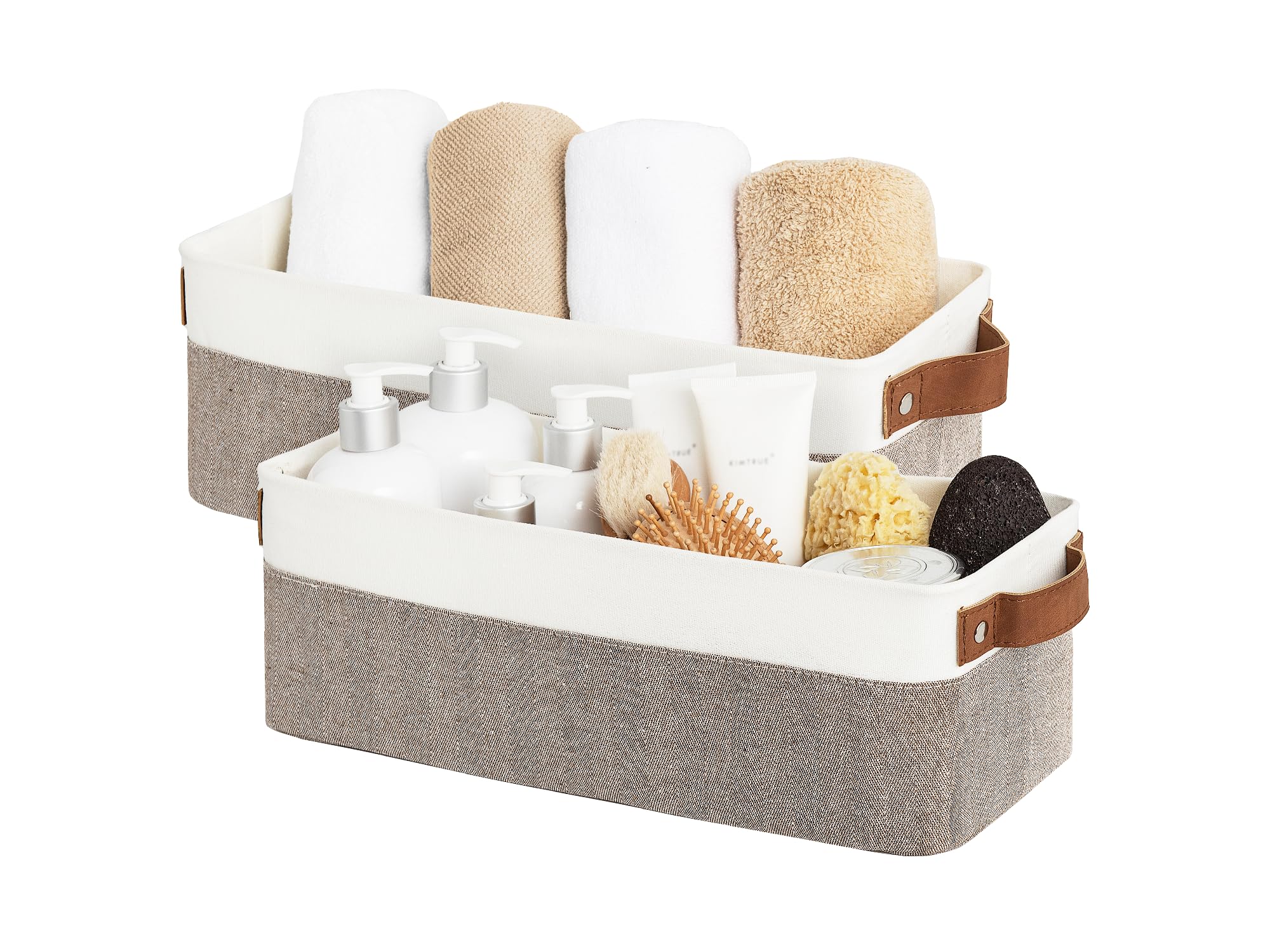 StorageWorks Narrow Storage Bins, Long Baskets, Brown and Beige, 2-Pack