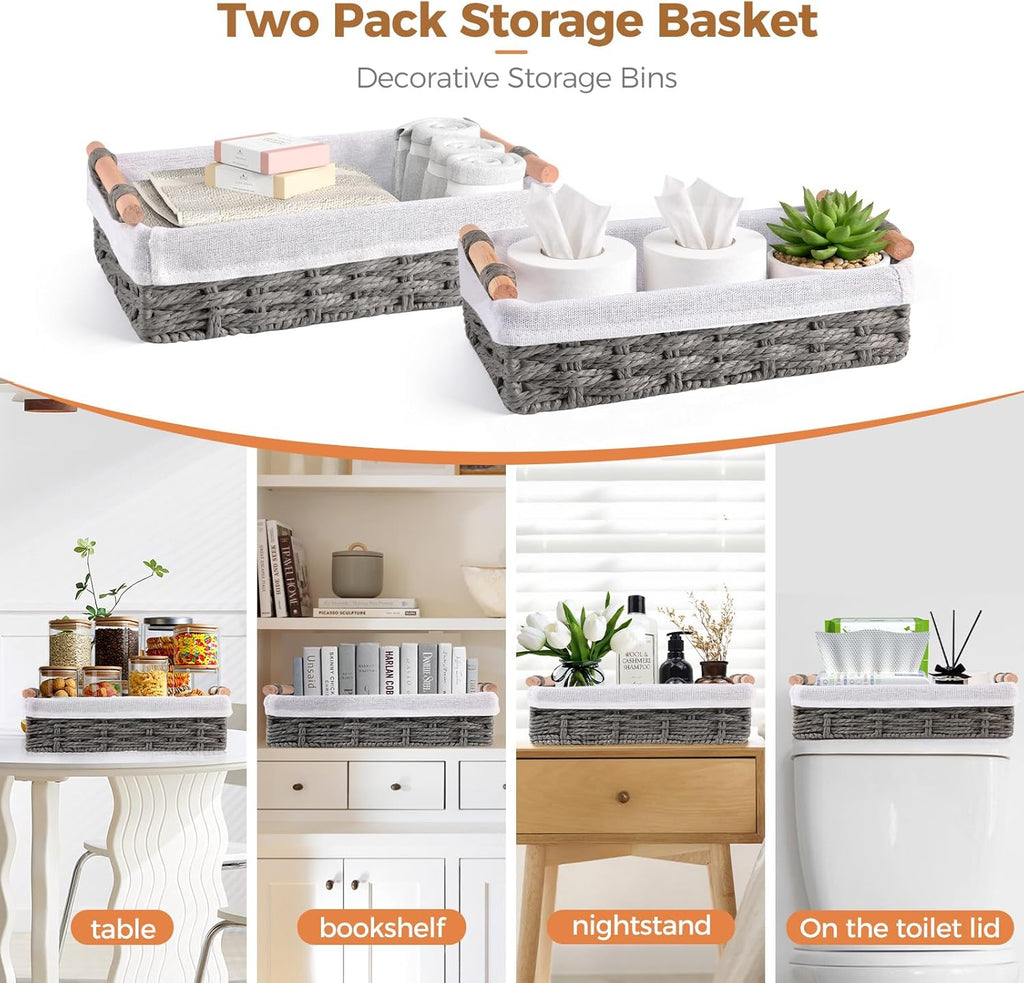 HomeHacks 2 Pack Storage Basket Toilet Paper Rope Baskets for Organizing
