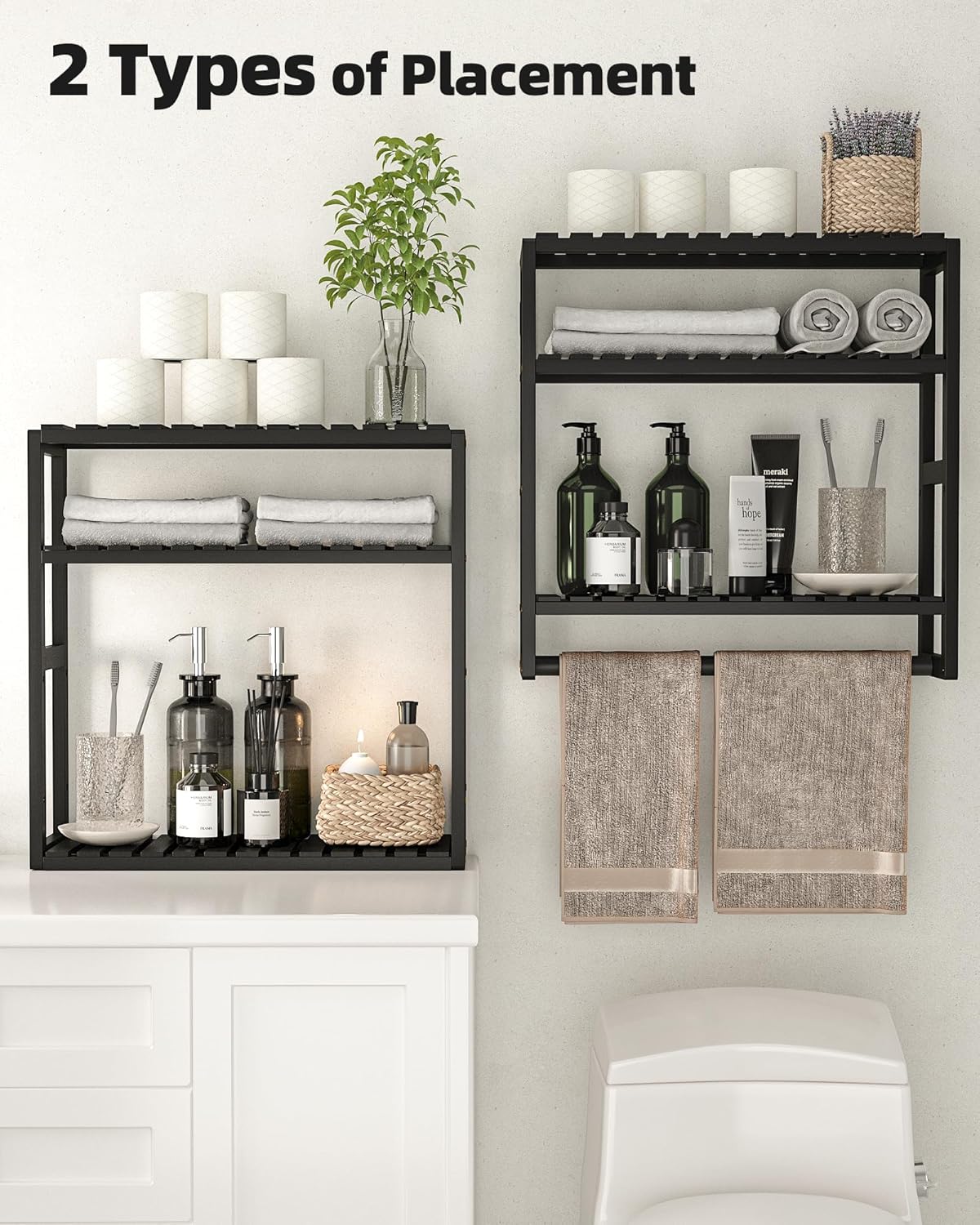 Galood Over The Toilet Storage Bathroom Shelves Wall Mounted 3 Tier Black