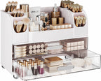 Delamu Large Makeup Organizer Countertop with 6 Brush Holders, White