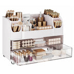 Delamu Large Makeup Organizer Countertop with 6 Brush Holders, White