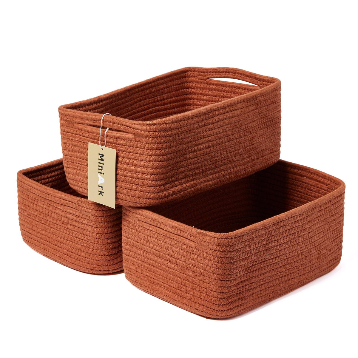 MiniArk Small Storage Baskets for Organizing | Closet Organizer Bins | Shelf Toy Basket | Woven Rope Baskets | Cube Decorative Box | Shallow Basket | L11.5xW7.5xH4.7| Brown