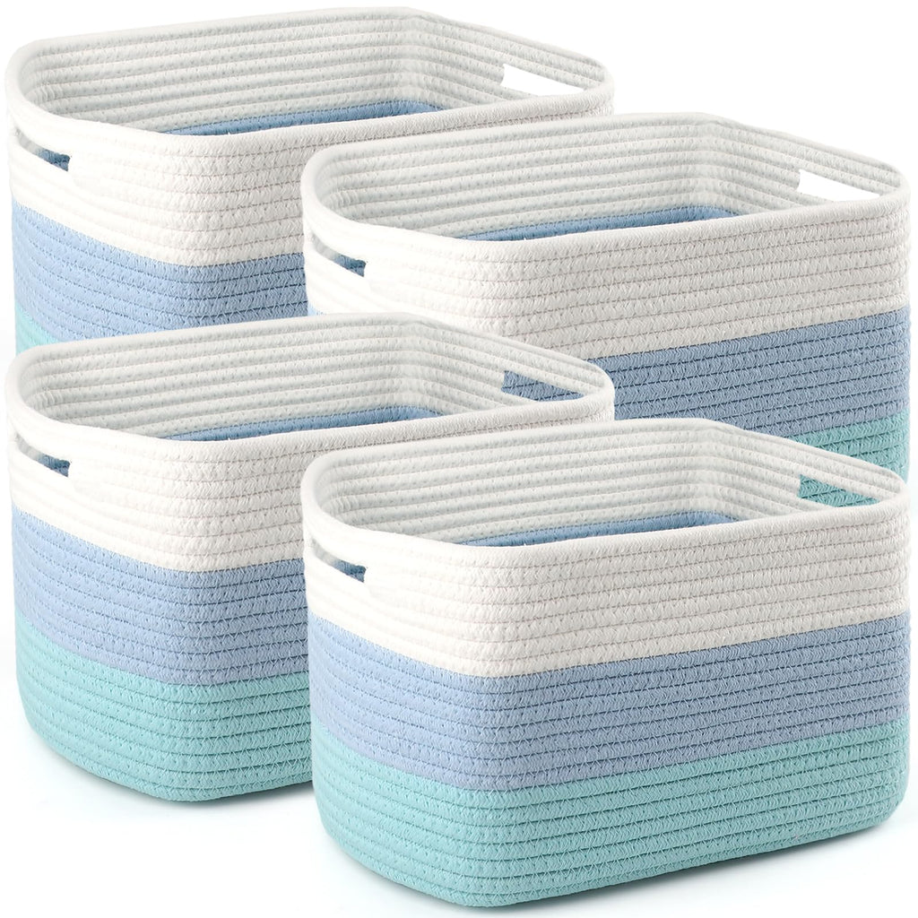 4 Pack Storage Baskets for Organizing, 12''Lx9''Wx8''H Woven Baskets for Storage Toys, Towels, Books, and Clothes, Cotton Rope Basket for Shelves with Handle