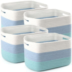 4 Pack Storage Baskets for Organizing, 12''Lx9''Wx8''H Woven Baskets for Storage Toys, Towels, Books, and Clothes, Cotton Rope Basket for Shelves with Handle