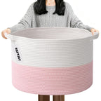 Large Woven Blanket Basket,65L Cotton Rope Laundry Basket