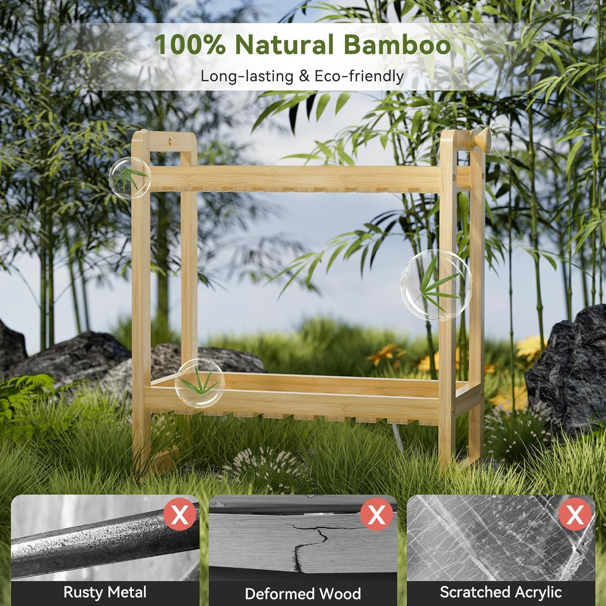 AmazerBath Bamboo Over The Toilet Storage Shelf - 2-Tier Bathroom Organizers and Storage Shelves, 2 in 1 Dual Stable Above Over Toilet Bamboo Shelf Home Storages Rack for Small Bathroom, Space Saver