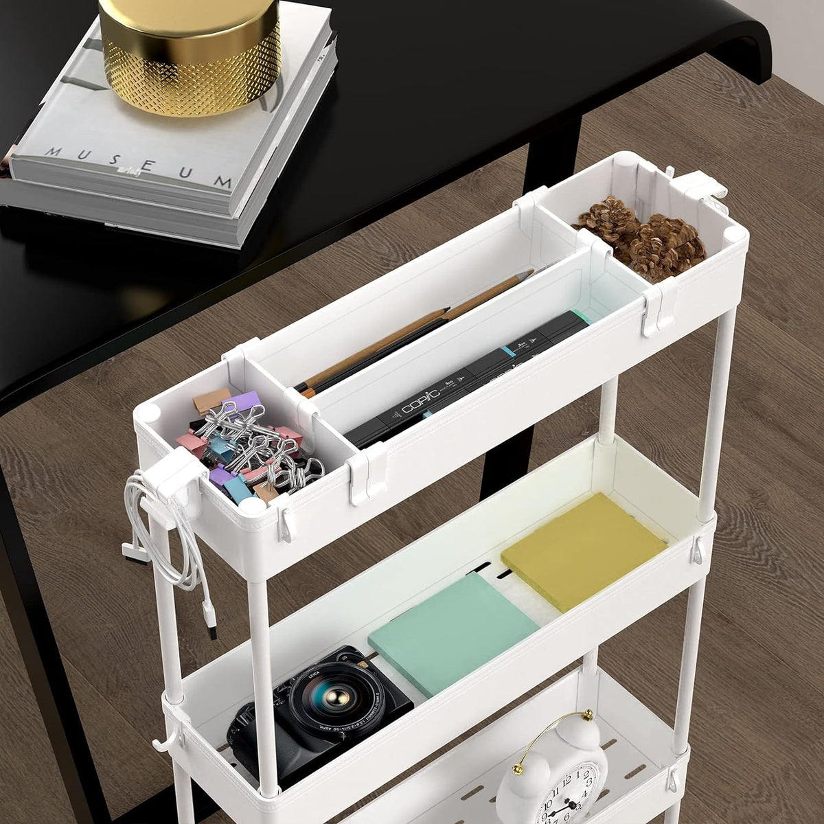 SPACELEAD Slim Storage Cart 4 Tier,Bathroom Organizer Rolling Utility, Mobile Shelving Unit Slide Out for Office, Kitchen, Laundry Room & Narrow Places,White
