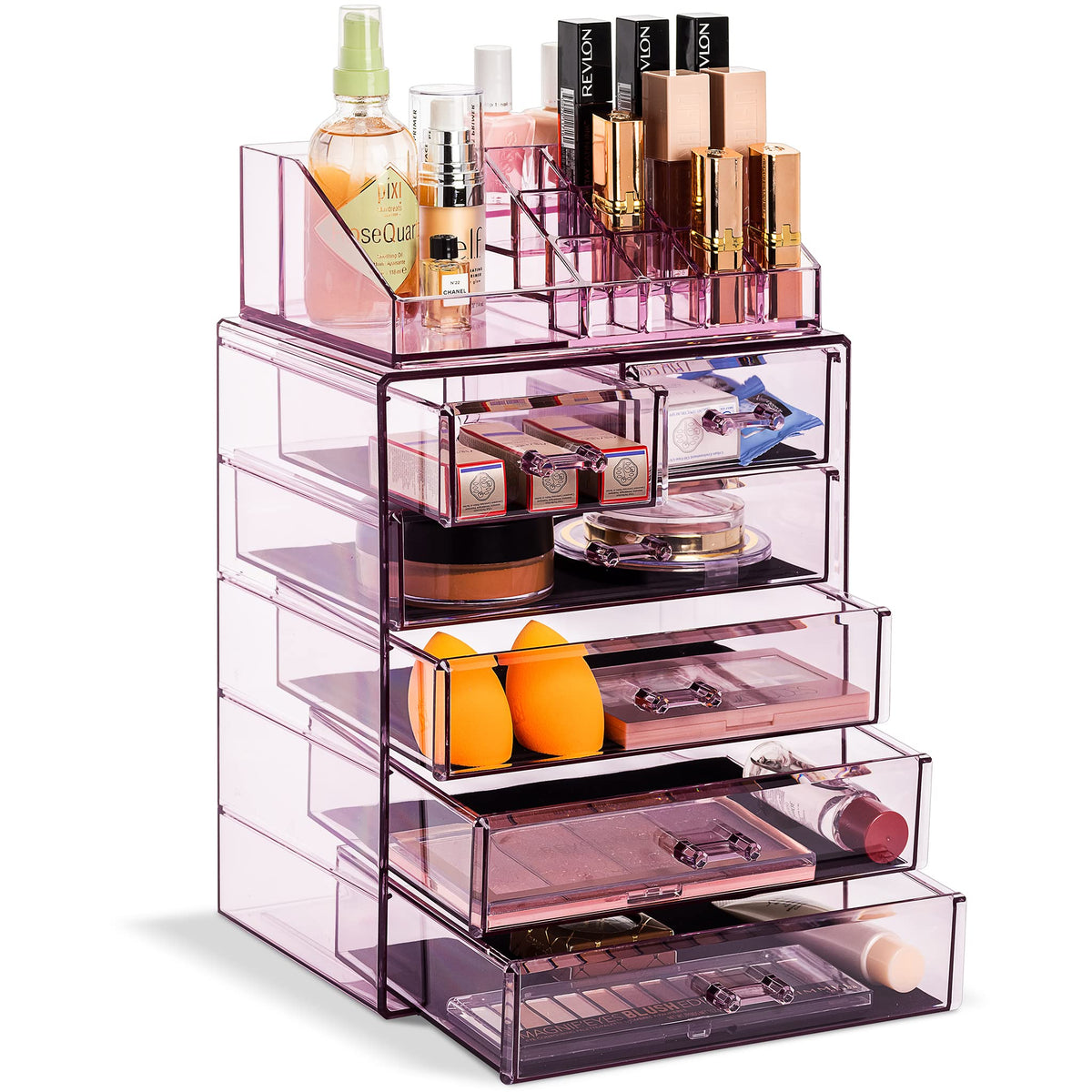 Sorbus Makeup Organizer, 6-Drawer Acrylic 2-Piece Set (Clear)