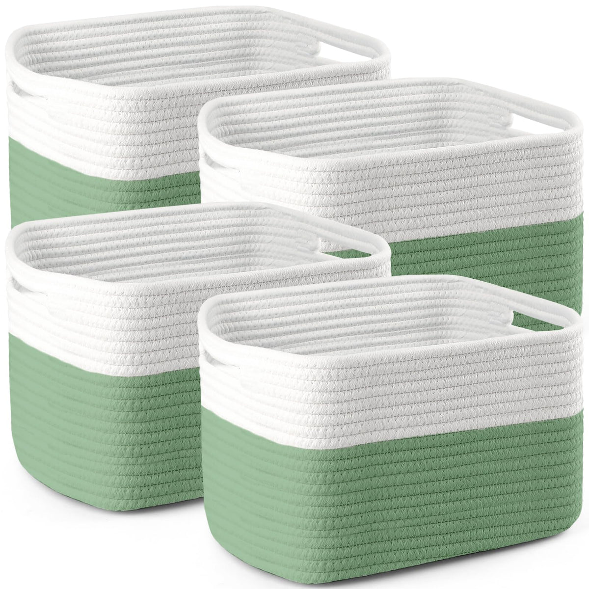 4 Pack Storage Baskets for Organizing, 12''Lx9''Wx8''H Woven Baskets for Storage Toys, Towels, Books, and Clothes, Cotton Rope Basket for Shelves with Handle