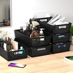 Simple Houseware Stackable Plastic Woven Basket Organizer, 6 Pack, Black