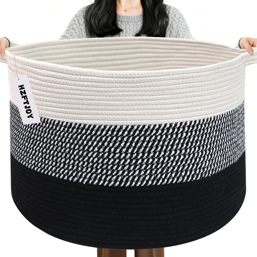 Large Woven Blanket Basket,65L Cotton Rope Laundry Basket