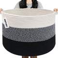 Large Woven Blanket Basket,65L Cotton Rope Laundry Basket