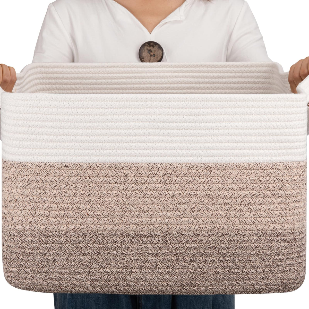 OIAHOMY Blanket Basket Laundry Basket Dog Toy Basket 75L Gradient Brown
