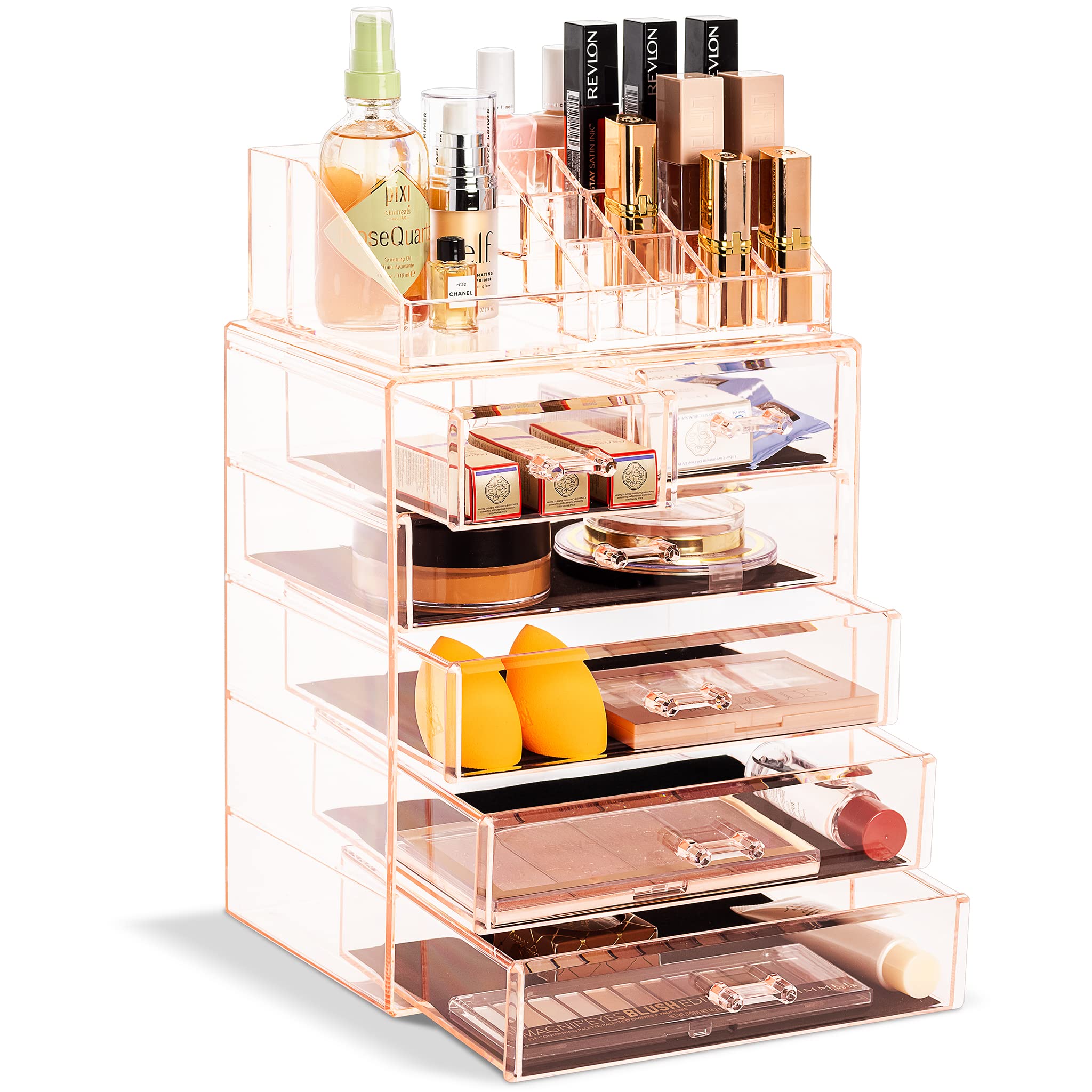Sorbus Makeup Organizer, 6-Drawer Acrylic 2-Piece Set (Clear)