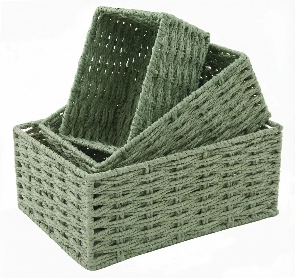 Small Wicker Basket for Organizing, Woven Storage Basket Sets of 3