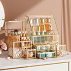 CoralHouse Glass Makeup Organizer with Brush Holder for Vanity