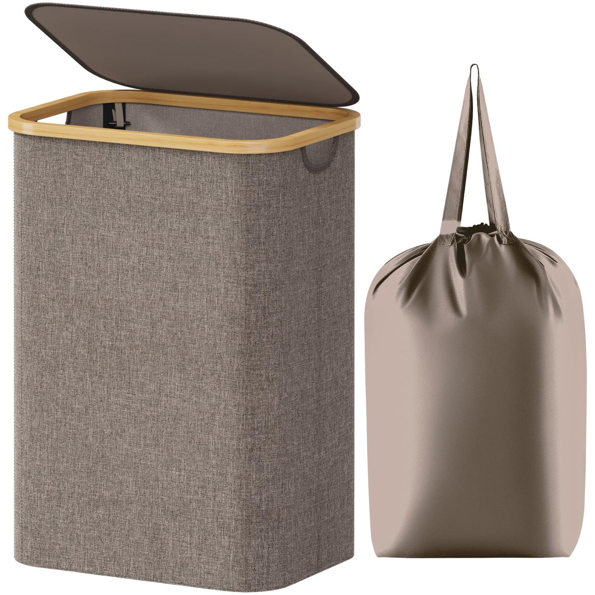 Lifewit 105L Large Laundry Basket with Lid, Removable Bags, Beige
