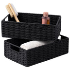 UBBCARE 2 Pack Wicker Basket, 13.4L×8.3H×7.1W inch Woven Paper Rope Storage Baskets for Shelves, Foldable Rectangular Storage Baskets with Handle, Storage Basket for Organizing, Black