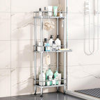 HapiRm Standing Corner Shower Caddy - 3 Tier Corner Shower Organizer with Soap Holder, Rustproof Stainless Steel Bathroom Shelf with 4 Hooks, Black