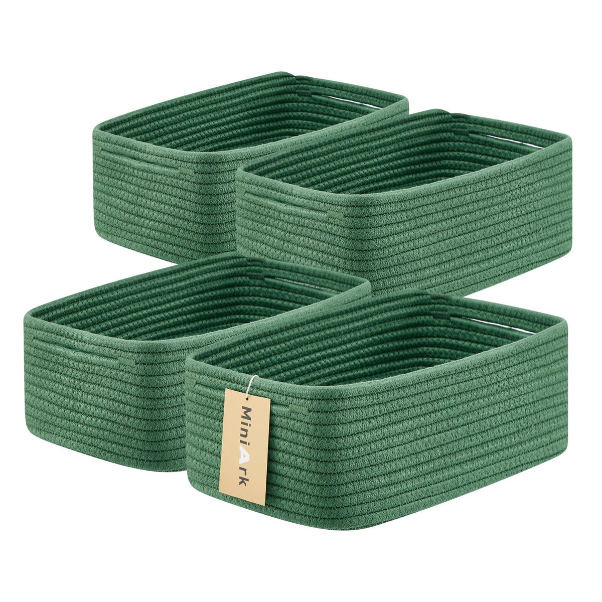 MiniArk Small Storage Baskets for Organizing | Closet Organizer Bins | Shelf Toy Basket | Woven Rope Baskets | Cube Decorative Box | Shallow Basket | L11.5xW7.5xH4.7| Brown