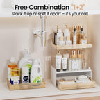 Delamu 4-Tier Makeup Organizer, Bathroom Counter Storage, 2 Drawers, Amber
