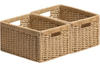 UBBCARE 2 Pack Wicker Basket, 13.4L×8.3H×7.1W inch Woven Paper Rope Storage Baskets for Shelves, Foldable Rectangular Storage Baskets with Handle, Storage Basket for Organizing, Black