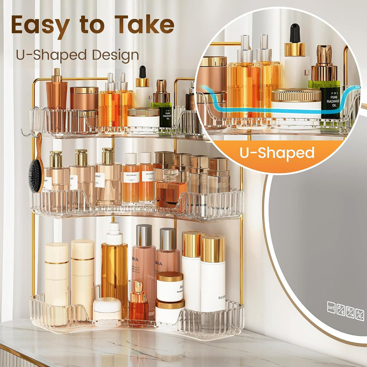 Corner Bathroom Counter Organizer 3-Tier Bathroom Organizer