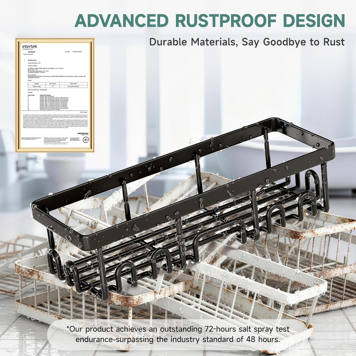 Veken Shower Caddy 6-Pack with Hooks, Bathroom Organizers & Storage, Black