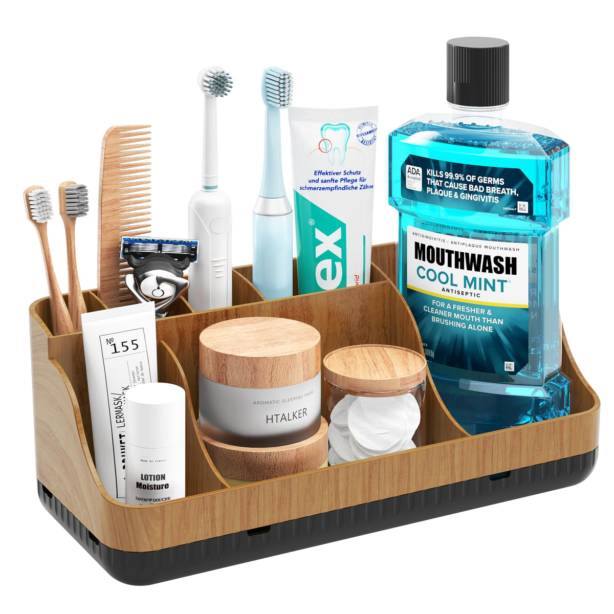 Bathroom Counter Organizer and Storage, 7 Slots Detachable Toothbrush Holders for Bathrooms, Anti-Slip Electric Toothbrush and Toothpaste Holder Countertop Vanity Organizer Accessories for Adults Kids