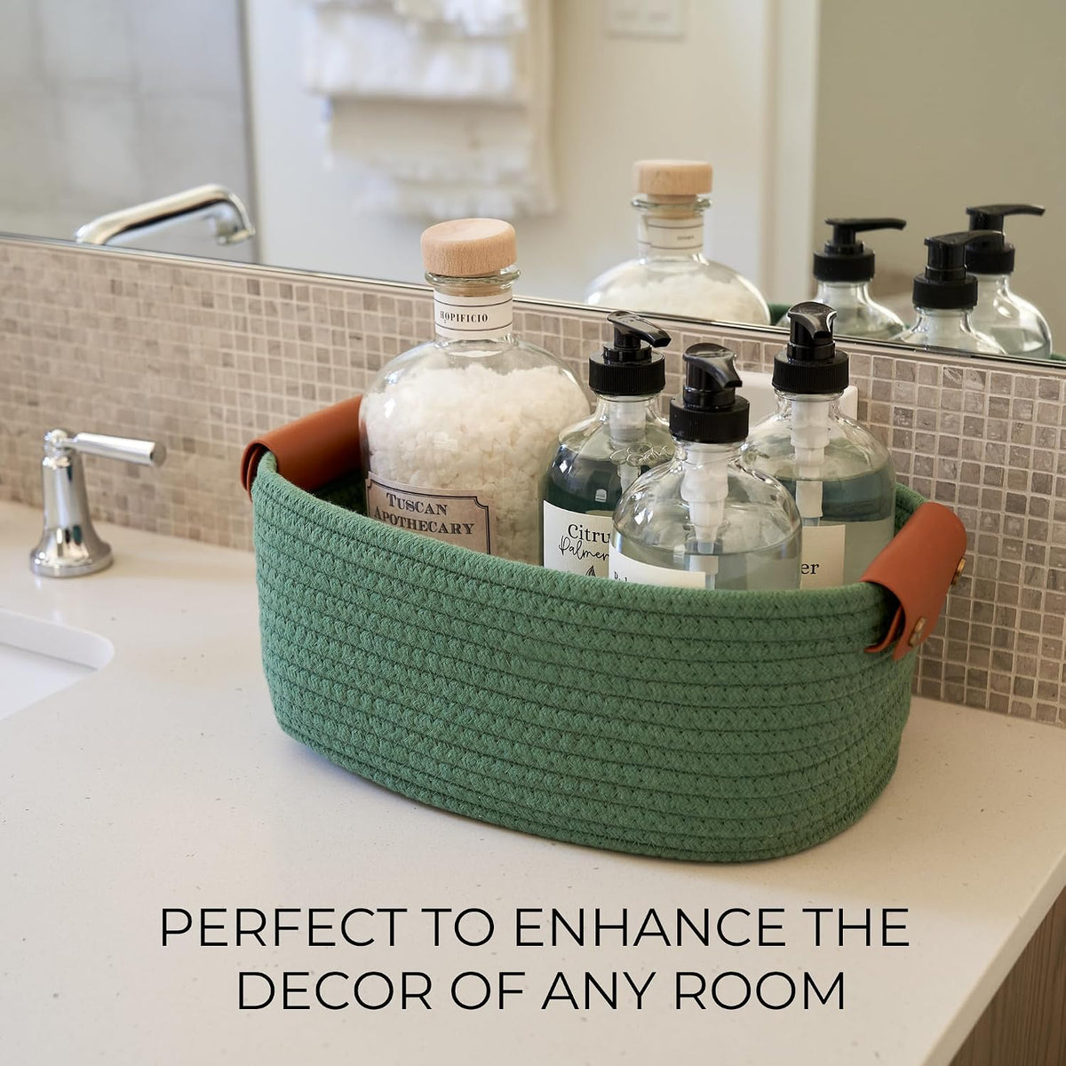 Beautiful Storage Basket Set of 5 - Sturdy Cotton Rope Baskets for Shelves