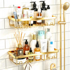 Moforoco Shower Caddy Shelf Organizer Rack, Self Adhesive Black Bathroom Shelves Basket, Home Farmhouse Wall Inside Organization and Storage Decor Rv Accessories, First Camper Apartment Essentials