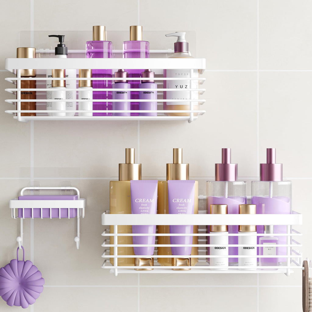Shower Caddy Adhesive 3 Pack Stainless Steel Storage Organizers-Silver