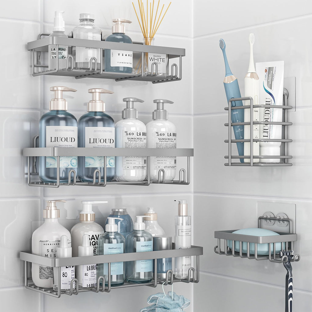 Liuoud 5 Pack Shower Caddy for Inside Shower, Gold Bathroom Storage Decor