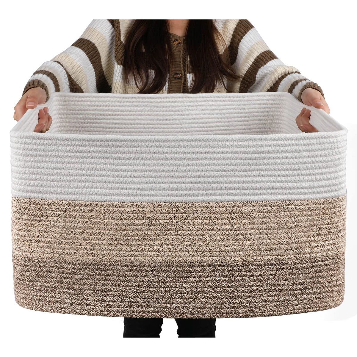 OIAHOMY Blanket Basket Laundry Basket Dog Toy Basket 75L Gradient Brown