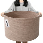 Large Woven Blanket Basket,65L Cotton Rope Laundry Basket