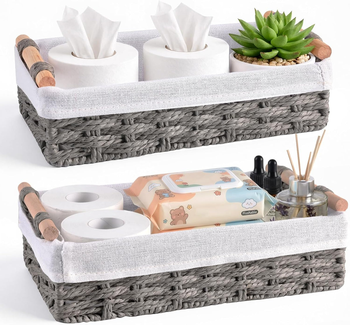 HomeHacks 2 Pack Storage Basket Toilet Paper Rope Baskets for Organizing
