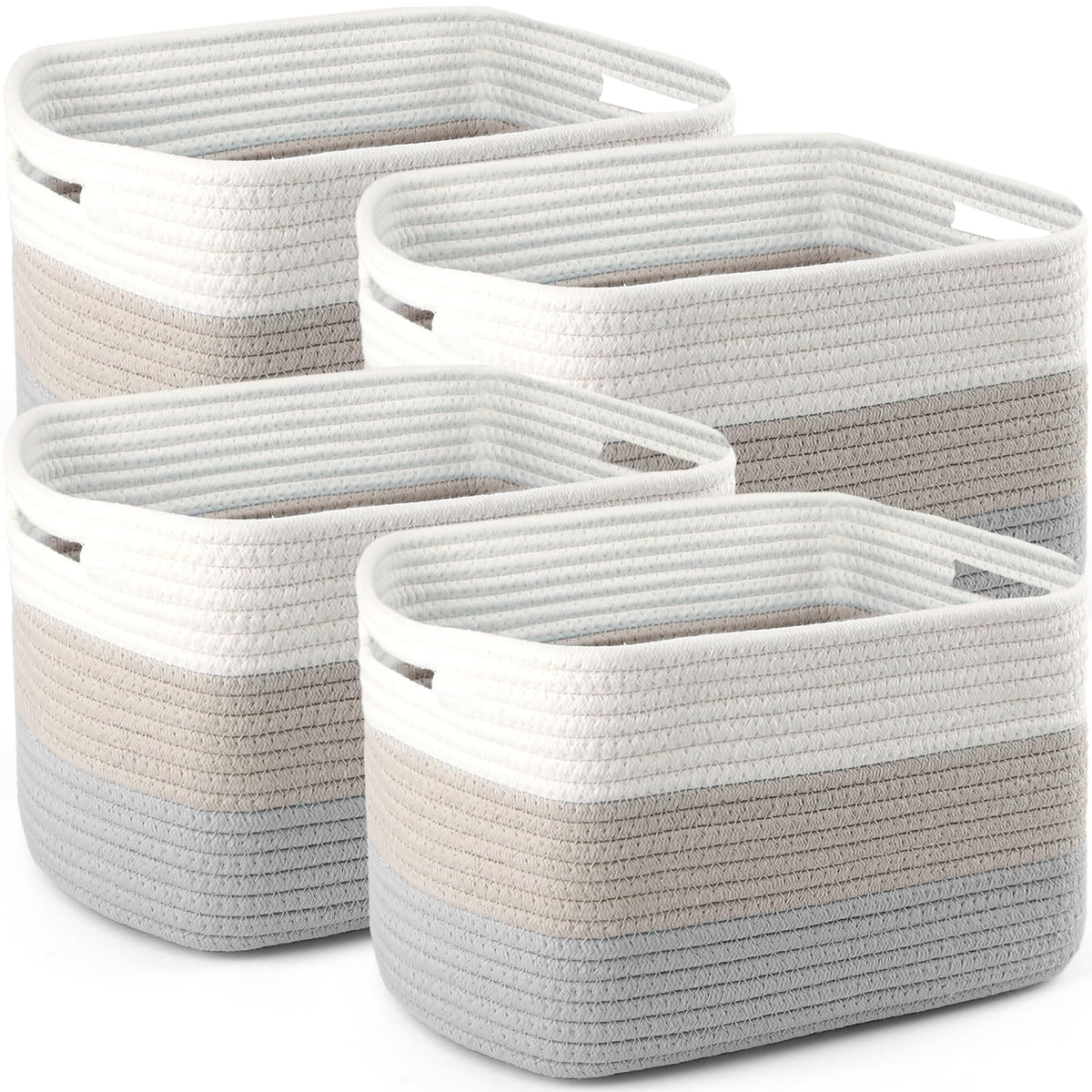 4 Pack Storage Baskets for Organizing, 12''Lx9''Wx8''H Woven Baskets for Storage Toys, Towels, Books, and Clothes, Cotton Rope Basket for Shelves with Handle