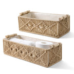 Mkono 2Pc Macrame Storage Basket, Boho Decor Toilet Paper Holder, Ivory