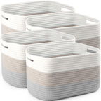 4 Pack Storage Baskets for Organizing, 12''Lx9''Wx8''H Woven Baskets for Storage Toys, Towels, Books, and Clothes, Cotton Rope Basket for Shelves with Handle