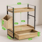 2-Tier Bathroom Counter Organizer, Wooden Vanity Shelf with Drawer & Basket