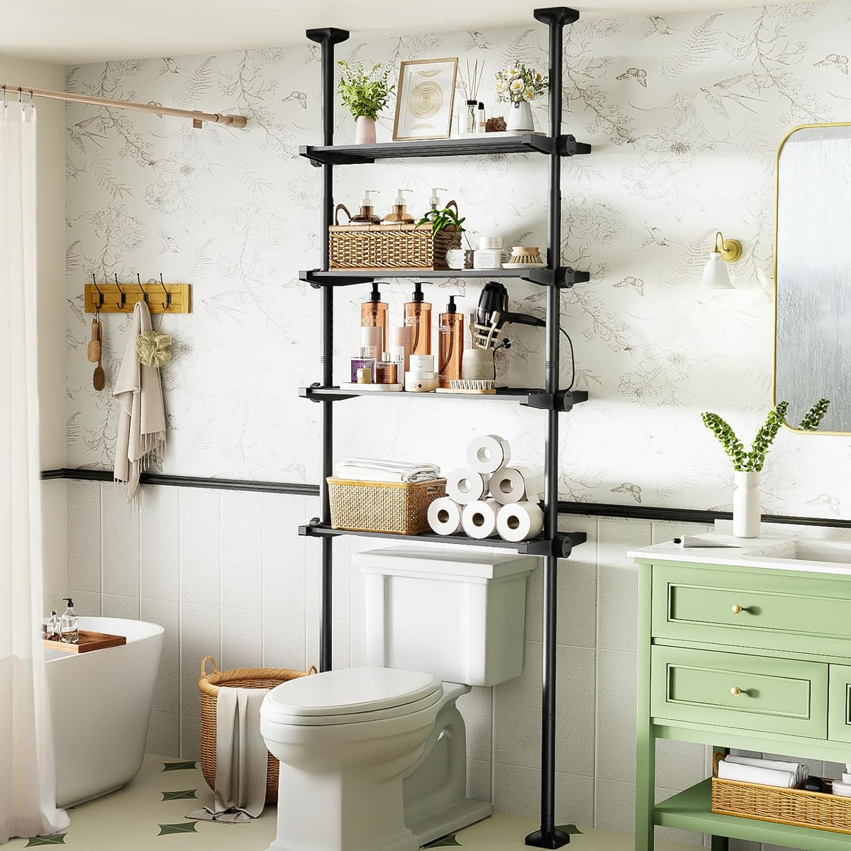 Over The Toilet Storage Shelf No Drill 4-Tier Adjustable Bathroom Organizer
