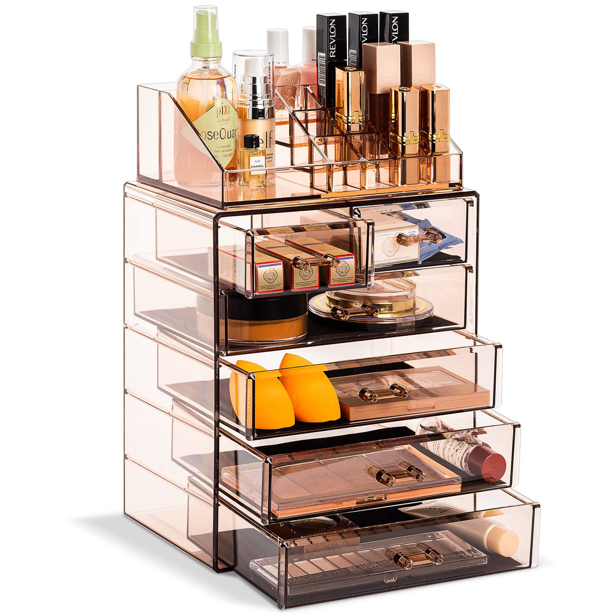Sorbus Makeup Organizer, 6-Drawer Acrylic 2-Piece Set (Clear)